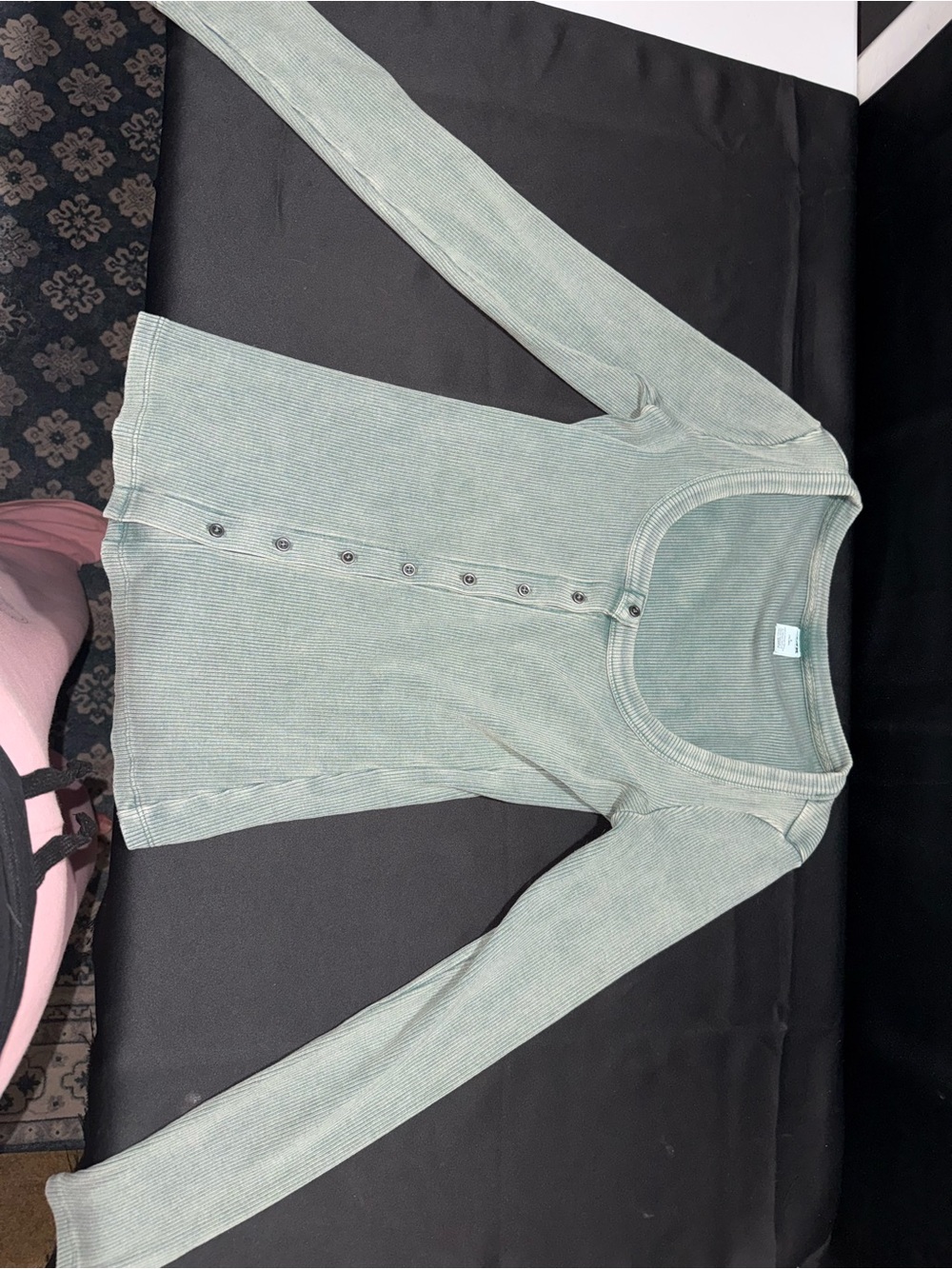 PINK Victoria's Secret Sage Green Ribbed Long Sleeve Button-Front Tee